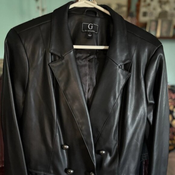 G by GIULIANA Faux Leather Button Up Black Jacket Women’s Large - Picture 1 of 4
